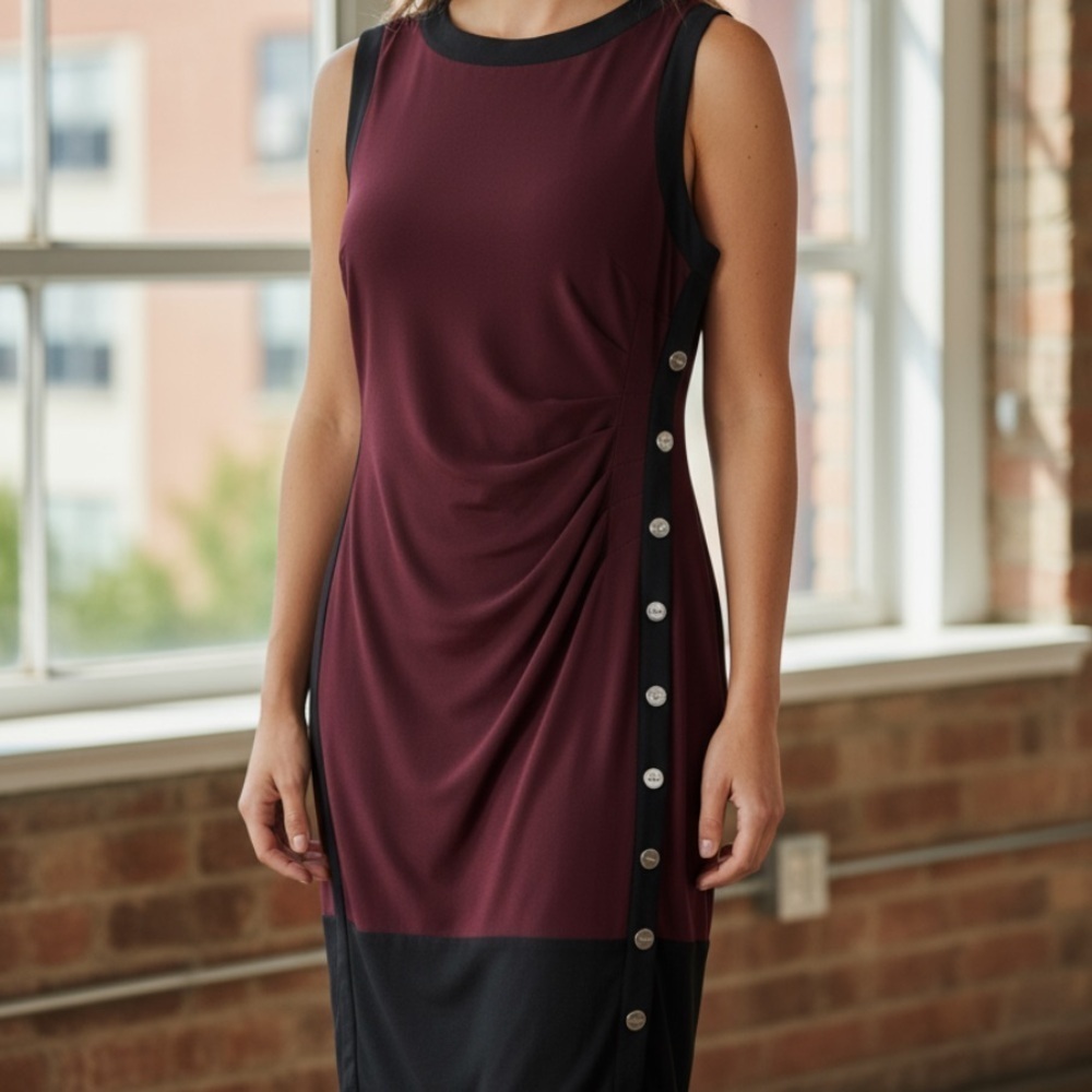 LRL Ralph Lauren colorblock ruched jersey stretch dress 4p